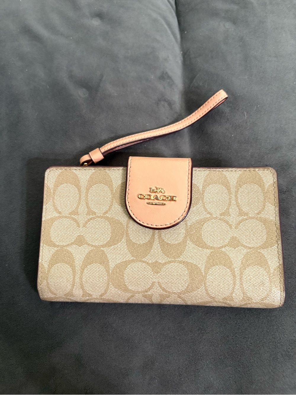 Coach Signature Canvas Wristlet Wallet in Khaki and Tan